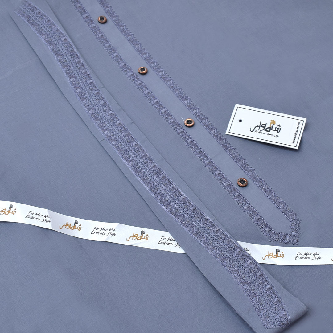 Grey - Embroidered Cotton Unstitched Suit