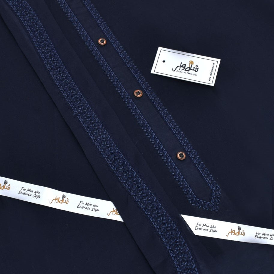 Navy Blue - Embroidered Cotton Unstitched Suit
