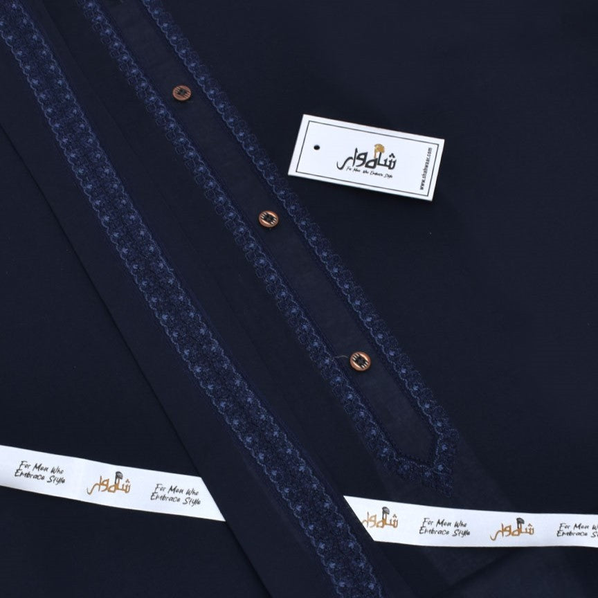 Navy Blue - Embroidered Cotton Unstitched Suit