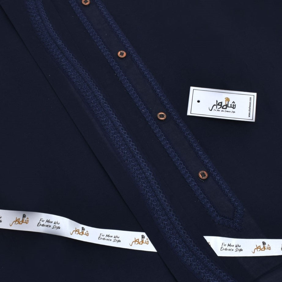 Navy Blue - Embroidered Cotton Unstitched Suit