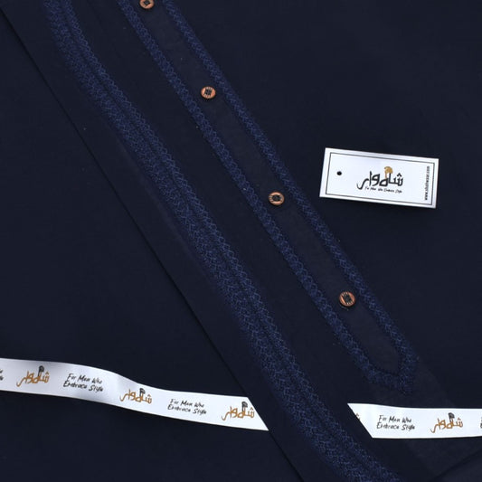 Navy Blue - Embroidered Cotton Unstitched Suit