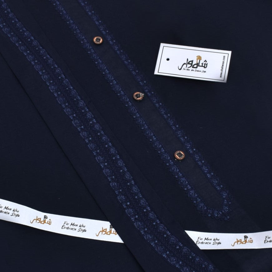 Navy Blue - Embroidered Cotton Unstitched Suit