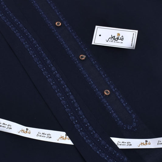 Navy Blue - Embroidered Cotton Unstitched Suit