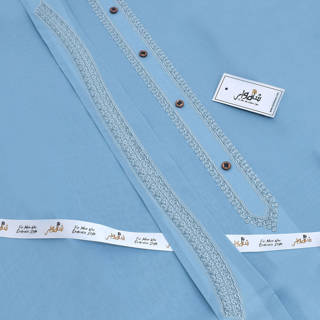 Sky Blue - Embroidered Cotton Unstitched Suit