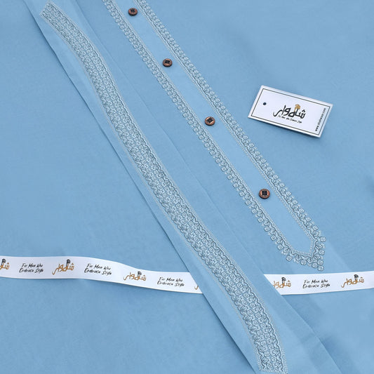 Sky Blue - Embroidered Cotton Unstitched Suit