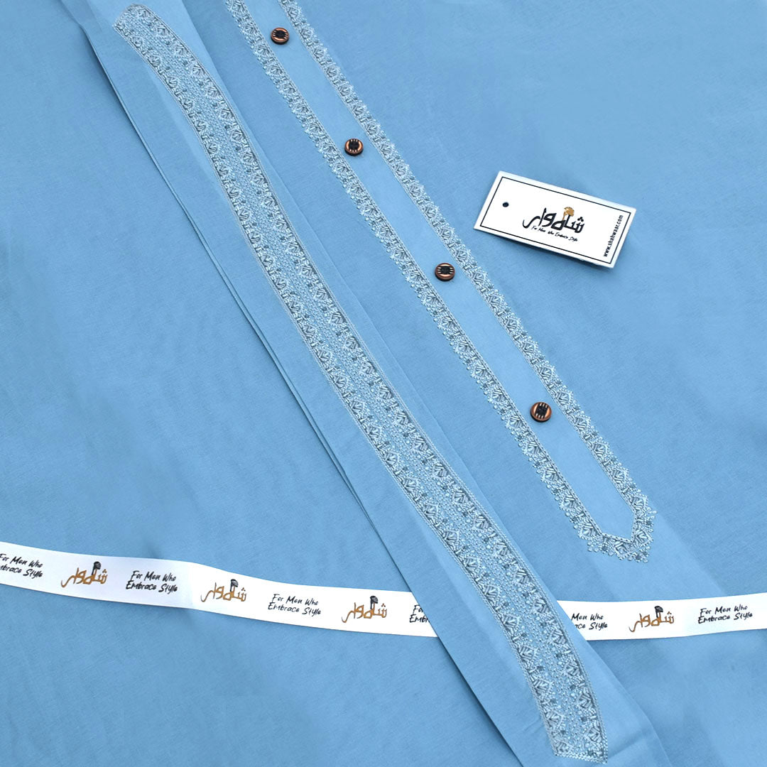 Sky Blue - Embroidered Cotton Unstitched Suit