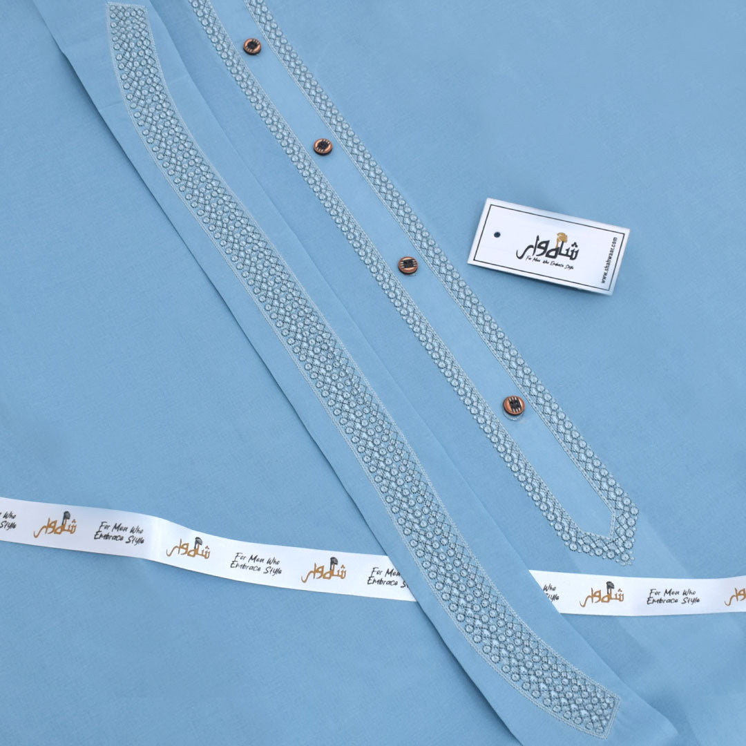 Sky Blue - Embroidered Cotton Unstitched Suit