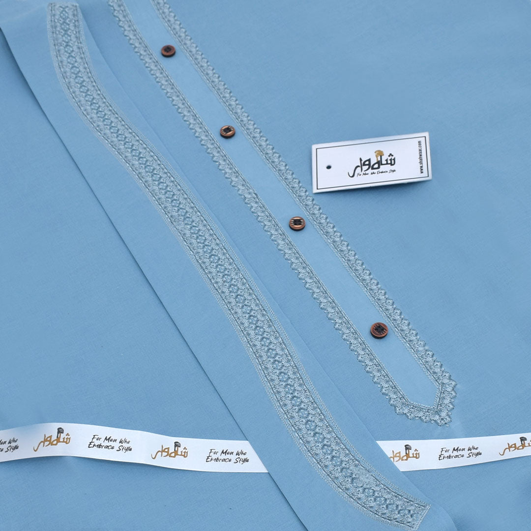 Sky Blue - Embroidered Cotton Unstitched Suit