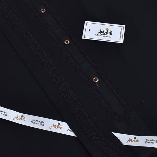 Black - Embroidered Cotton Unstitched Suit