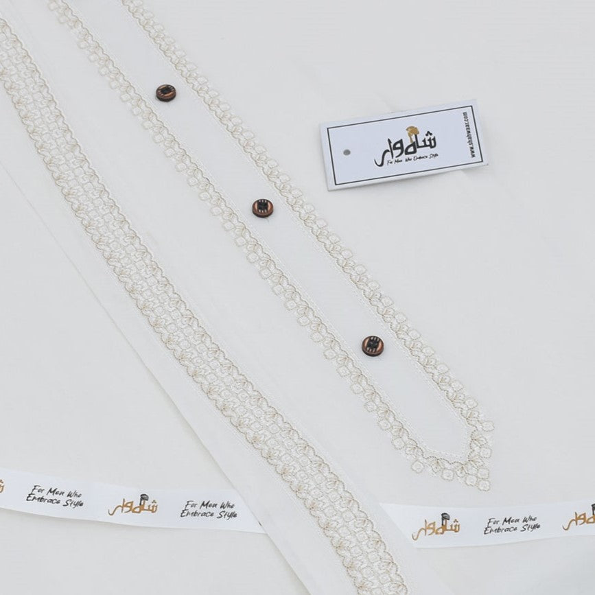 Off White - Embroidered Cotton Unstitched Suit