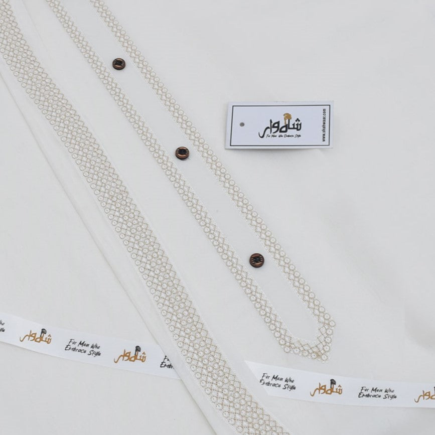 Off White - Embroidered Cotton Unstitched Suit