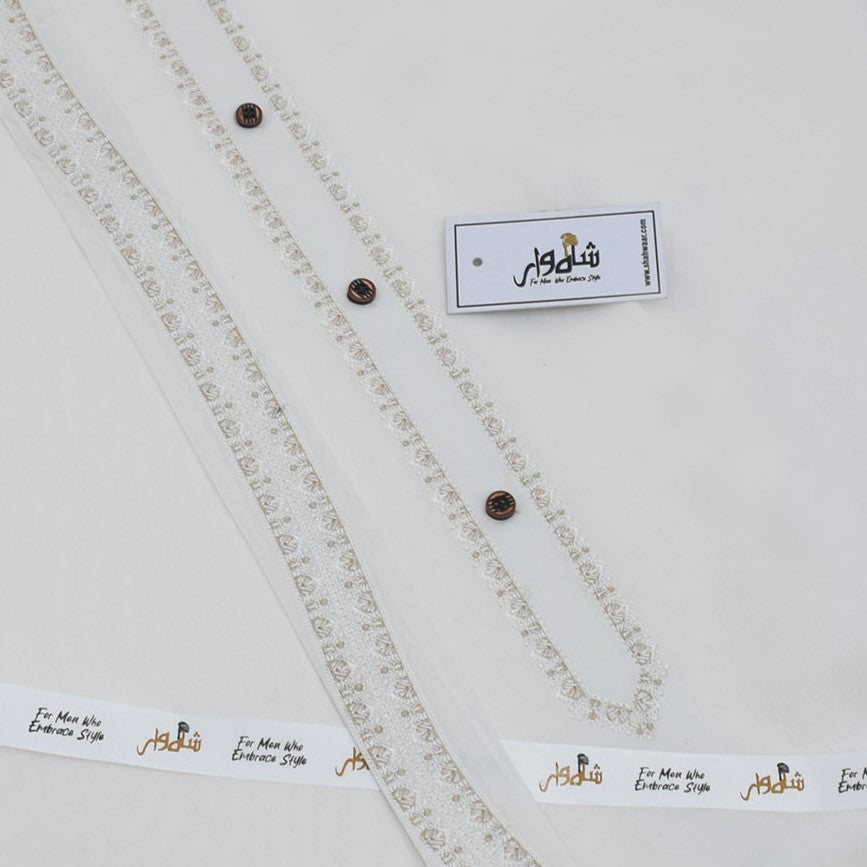 Off White - Embroidered Cotton Unstitched Suit