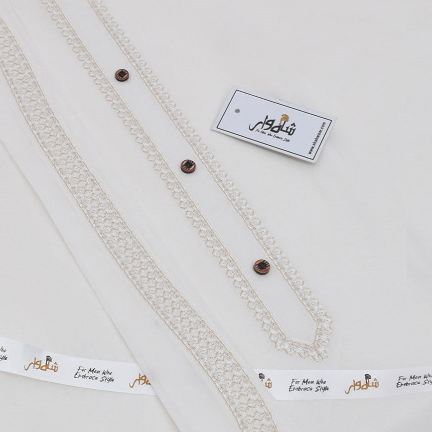 Off White - Embroidered Cotton Unstitched Suit