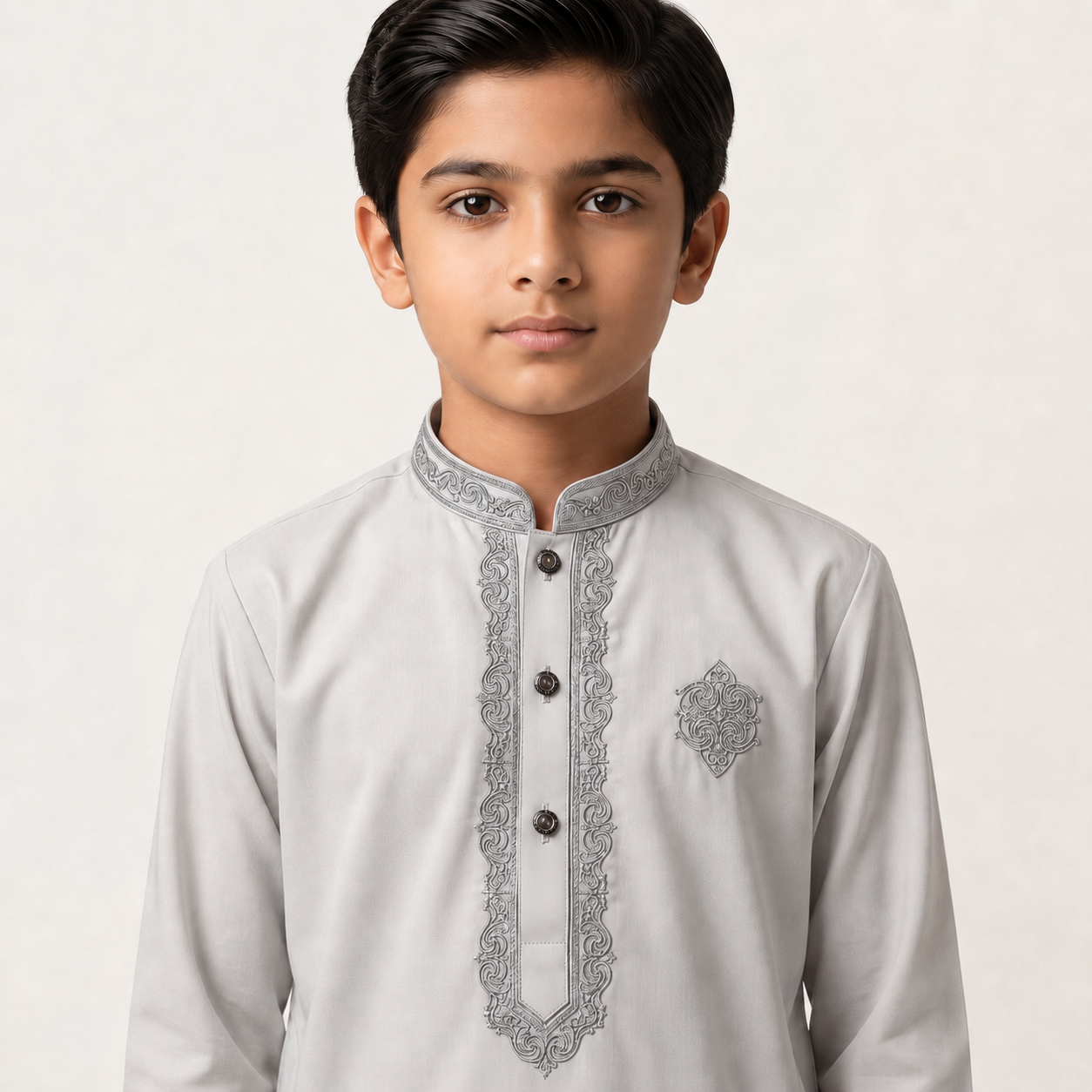 Grey - Kids Stitched Wash & Wear Kurta Trouser